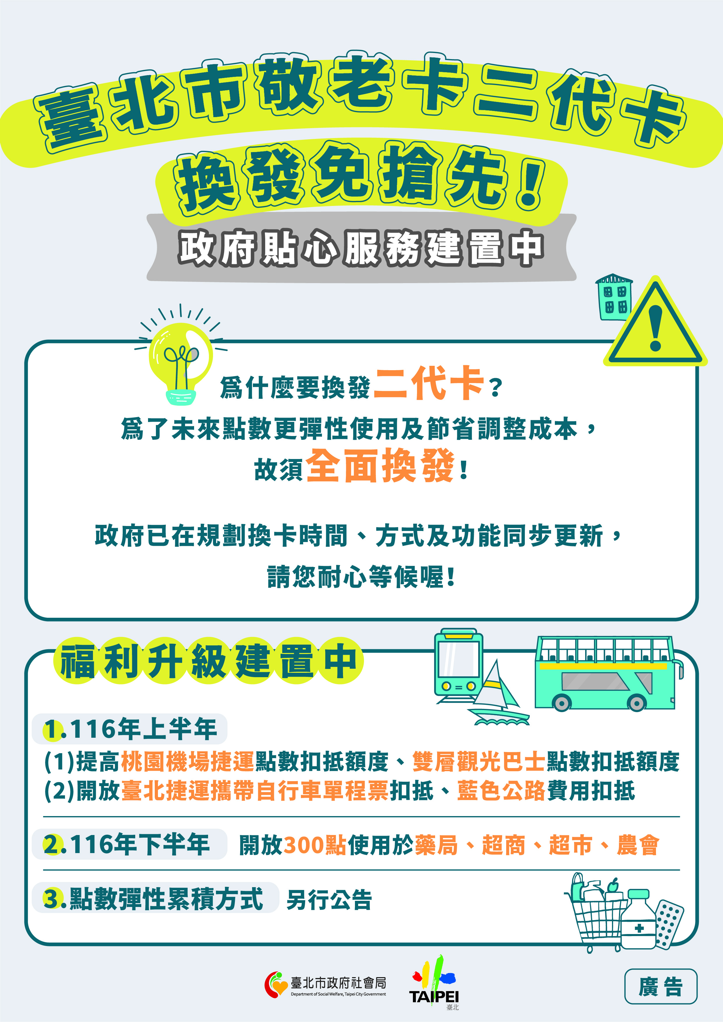 臺北市敬老愛心卡大升二代卡換發免搶先海報